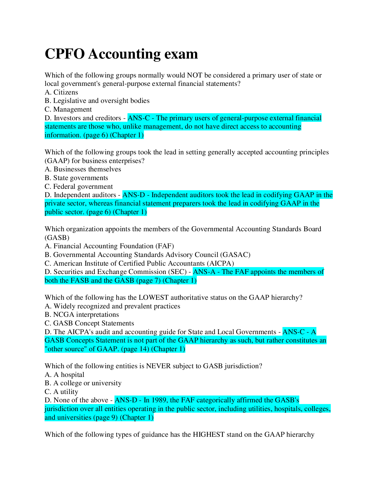 Preview image for CPFO Accounting exam / 100% CORRECT ANSWERS